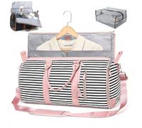 PZCC Sac de Voyage Pliable, Foldable Travel Bag, Cabin Travel Bag,2 in 1 Hanging Suitcase, Sac Voyage Femme, with Shoe Compartment, for Business Trips and Weekend Getaways (Rayures Roses)