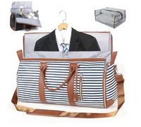 PZCC Sac de Voyage Pliable, Foldable Travel Bag, Cabin Travel Bag,2 in 1 Hanging Suitcase, Sac Voyage Femme, with Shoe Compartment, for Business Trips and Weekend Getaways (Rayures Bleues)