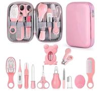 PZCC Trousse de Soin Bebe, Trousse de Toilette Bebe, 12 Accessoires Essentiels Soin de Bébé, avec Thermomètre Digital, Peigne et Coupe Ongles, Kit, Cadeau de Naissance Fille et Garçon (Rose)