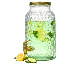 PZL CONCEPT Distributeur Boisson avec Robinet 6 L - Fontaine à Eau et Cocktail - Design Diamant - Bol à Punch - Jarre en Verre pour Limonades - Bonbonne - Bocal pour Fêtes et Anniversaires