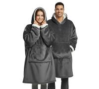 PZL CONCEPT Plaid Pull Sweat à Manche Extra Large, Capuche et Poche - Taille Unique 118 x 85 cm -Homme et Femme - Intérieur Blanc Sherpa (Gris)