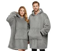 PZL CONCEPT Plaid Pull Sweat à Manche Extra Large, Capuche et Poche - Taille Unique 118 x 85 cm -Homme et Femme - Intérieur Blanc Sherpa (Gris Clair)