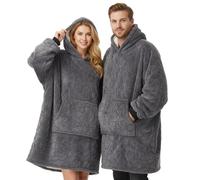 PZL CONCEPT Plaid Pull Sweat à Manche Extra Large, Capuche et Poche - Taille Unique 118 x 85 cm -Homme et Femme - Intérieur Blanc Sherpa (Gris Foncé)