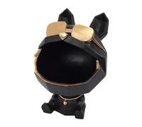 PZL CONCEPT Sculpture Vide-Poche Bulldog Noir avec Lunettes Dorées | Statue de Chien Décorative 23 cm en Résine | Organisateur Pratique pour Clés et Petits Objets | Déco Chic et Moderne