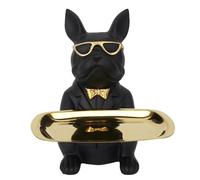 PZL CONCEPT Sculpture Vide-Poche Bulldog Noir avec Plateau Doré | Statue de Chien Décorative 21 cm en Résine | Organisateur Pratique pour Clés et Petits Objets | Déco Chic et Moderne