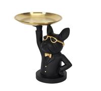 PZL CONCEPT Sculpture Vide-Poche Bulldog Noir avec Plateau Doré | Statue de Chien Décorative 21 cm en Résine | Organisateur Pratique pour Clés et Petits Objets | Déco Chic et Moderne