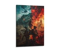 PZLWEFUN Poster décoratif sur toile Soldats dans une ville déchirée par la guerre - Affiches d'art et décoration murale moderne pour chambre à coucher (50 x 75 cm)