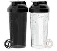 PZMLOASN Lot de 2 shakers protéinés, 700 ml, avec bouchon à vis anti-fuite, sans BPA, en matériau adapté aux biberons, pour homme et femme, noir et blanc