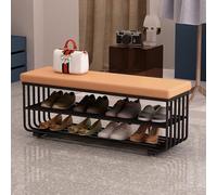 PZOFERLIN Banc de Rangement pour Chaussures Banc à Chaussures à 3 Niveaux, siège rembourré, Similicuir, Cadre en métal, Multicolore, Tailles 60-120 cm(Orange,120 * 30 * 45cm)