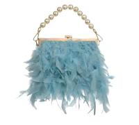 PZOFERLIN Pochette à plumes tendance Pochette de soirée en plumes for femmes, sac à main multicolore 20x5x18cm(Light Green)