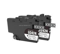 PZPSEQGM Cartouche d'encre Compatible, Paquet de 4 Compatible avec imprimante DCP J1200DW avec Jeu de Couleurs LC424BK LC424C LC424M LC424Y(2 PCS Black)