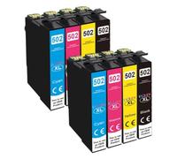 PZPSEQGM Ensemble de 4 Cartouches d'encre compatibles 502XL T502 XL, Compatible avec Expression Home XP5105 XP5100 Workforce WF2860 WF2865DWF, Fournitures d'imprimante(8pcs-2set)