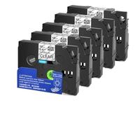PZPSEQGM Paquet de 5 Rubans d'étiquettes 6mm 9mm 12mm 18mm 24mm, Noir sur Transparent, Compatible avec la Norme Tze 131 Tz141 laminée Compatible avec imprimantes d'étiquettes