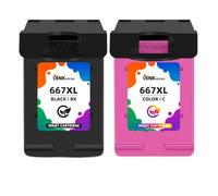 PZPSEQGM Refipillable Cartridge à Encre 667xl Compatible Compatible avec 667 667xl Fonctionne avec DeskJet Ink Advantage 1275 2374 2375 2376 2775 2776 Printers(1Black 1Color)