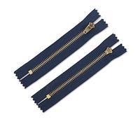 PZRT Lot de 2 fermetures éclair dorées en alliage de laiton pour jeans, 10,2 cm, pour sacs à coudre (bleu foncé)