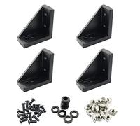 PZRT Lot de 4 raccords d'angle en aluminium 2040 avec vis Allen et écrou en T pour profil en aluminium 20 x 40 L Noir