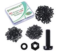 Pzsmocn 300 Pièces/100 Ensembles M3*10 mm en Plastique Nylon Noir Croix Tête Ronde Vis Écrou Hexagonal Combinaison Kit avec Rondelle Isolante Taille Standard, pour Bricolage, Assemblage Électronique.
