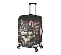 Pzuqiu Housse de bagage de voyage élastique avec impression 3D, 45,7 à 81,3 cm, pour la rentrée scolaire quotidienne, Drapeau américain loup, L (25-28 inch suitcase)