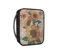 Pzuqiu Housse de bible pour femme, grand étui de transport en cuir synthétique avec poignée et sac de protection, église chrétienne, étude de la Bible, Tournesol rétro., Taille unique