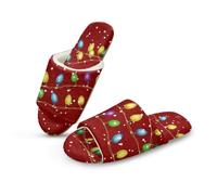 Pzuqiu Pantoufles à bout ouvert pour femme - Chaudes et confortables - Soutien de la voûte plantaire - Mousse à mémoire de forme - Pour intérieur et extérieur, Lumières de Noël., 39/40 EU