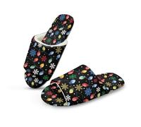 Pzuqiu Pantoufles d'hiver pour femme à bout ouvert mignonnes et confortables pour l'intérieur et l'extérieur avec mousse à mémoire de forme, Lumières de Noël., 46/48 EU