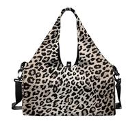 Pzuqiu Sac de yoga de voyage marron léopard avec compartiment à chaussures et poches de rangement pour homme et femme, pour transporter du matériel d'entraînement, du maquillage et des accessoires de