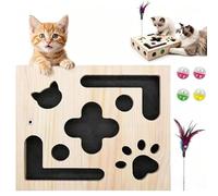 Pzuryhg Cat Nail File Box, Wooden Grooming Toy, 30x26x7cm Interactive Scratch Puzzle, Enrichment Claw Care Aid, Exercise Stimulation Support for Indoor Kitten Pet, Home Play, Training