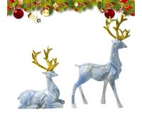 Pzuryhg Christmas Figurines, Deer Sculpture for Living Room, Resin Sitting and Standing Sculpture, Light Luxury Creative Ornaments Set of 2 for Fireplace and Dining Table Decoration, (9360g)