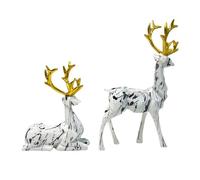 Pzuryhg Christmas Figurines, Deer Sculpture for Living Room, Resin Sitting and Standing Sculpture, Light Luxury Creative Ornaments Set of 2 for Fireplace and Dining Table Decoration, (9360g)