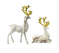 Pzuryhg Christmas Figurines, Deer Sculpture for Living Room, Resin Sitting and Standing Sculpture, Light Luxury Creative Ornaments Set of 2 for Fireplace and Dining Table Decoration, (9360g)