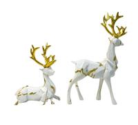 Pzuryhg Christmas Figurines, Deer Sculpture for Living Room, Resin Sitting and Standing Sculpture, Light Luxury Creative Ornaments Set of 2 for Fireplace and Dining Table Decoration, (9360g)
