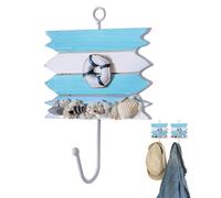 Pzuryhg Coastal Hooks for Wall, Sea Themed Mount Hangers, Iron and Wood Beach Style Metal Hooks, Nautical Decorative Wall Hook Rack for Coats, Bags, and Keys, 6.77x4.72x1.77 Inches
