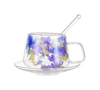 Pzuryhg Coffee Cup Set, Tea Cup, Coffee Glasses, Aesthetic Dried Flowers Cup, Home and Kitchen Wares, Tea Drinking Glass, Double Insulated Coffee Glass for Hot Cold Espresso Beverages