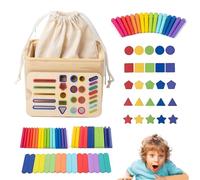 Pzuryhg Educational Shape Sorting Toy, Solid Wood Stacking Toys, Sensory Development Game, Wooden Sticks Activity, Interactive Fishing Play, Multi-Color, Ideal for Nursery and Kindergarten