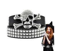Pzuryhg Goth Skull Belt for Women | Men Rhinestone Punk Waist Belt Women Rivets Studded Skull Belt | Adjustable Punk Waist Belt for Gothic Parties, Travel
