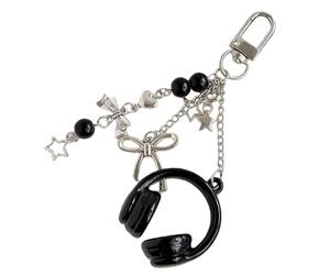 Pzuryhg Music Keychain - Headphone Bow Purse Charm, Musical Note Theme Pendant with Sparkling Accents, Sleek Zinc Alloy Fashion Jewelry, Ideal for Car Keys Bags Backpacks and Wallets
