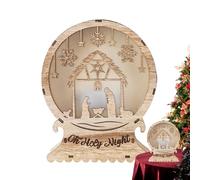 Pzuryhg Nativity Scene - Illuminated Wooden Holy Family Display, 3D Carved Christmas Table Decor with Warm LED Glow Feature, Handcrafted Faith Accent Showcase, Ideal for Holiday Home Celebration