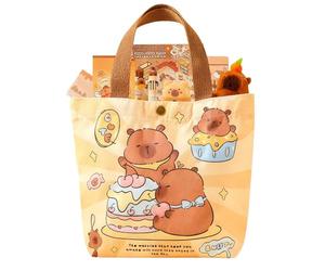Pzuryhg Pencil Case, Capybara Kit Bundle, 8 Count Drawing Tools, Zippered Canvas Storage Bags, Creative Learning Aid, Student Study Supplies, Soft Fabric Beige & Brown Eight Designs
