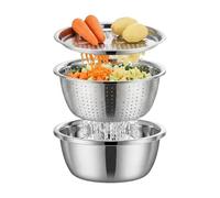 Pzuryhg Shredding Bowl - Stainless Steel Grater Basin, Multifunctional Washing Drain Basket with Sturdy Mesh Drainage, Food Prep and Rinse Function, Ideal for Kitchen Salad Vegetables