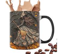 Pzuryhg Witch Mug - Enchanted Cat Cauldron Cup, Hand Painted Halloween Drinkware with Sculpted Handle Charm, Heat Retention Ceramic Function, Ideal for Festive Tea Coffee Moments