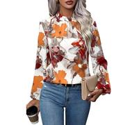 PZUYBZQ Chemisier Femme Hauts À Fleurs Peintes Pour Femmes Chemisiers À Manches Longues À Col Montant Bohème Chemises De Plage Décontractées Et Habillées Pour L'été(Red,L)