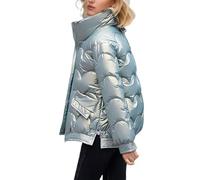 PZUYBZQ Doudoune Femme Courte Brillante Hiver Doudoune Manches Longues Manteau Chaud Doudoune Décontractée Col Montant Vêtements D'extérieur(Blue,M)