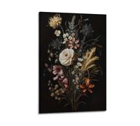 PZXXUEHY Poster décoratif sur toile rétro avec motif floral et plante noire - Poster mural moderne pour chambre à coucher - 50 x 75 cm