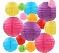 Q&A 16 Lanternes de Papier Colorées (Taille de 4", 6", 8", 10"),Décorations Chinoises/Japonaises en Papier Suspendu pour Lanternes à Boule Lampes