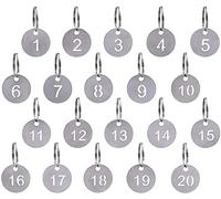 Q&A Étiquette de numéro pour clé,Numérotés de 1 à 20 Porte-clés numéroté avec Anneau,20 Pcs Porte-clés en Acier Inoxydable 304 pour hôtel,Entreprise,Dressing,billetterie,Bar,Club (20mm)