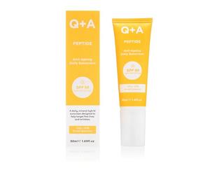 Q+A Peptide Crème Solaire Anti-Âge Quotidienne SPF 50 : Légère, Non-Collante, Protection UVA/UVB Large Spectre, Stimulant le Collagène, 95% Naturelle, SPF pour le Visage, 50ml