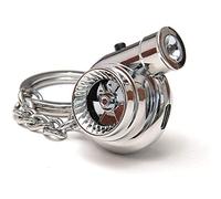 Q&A Porte-Clés De Voiture Turbo LED Rechargeable Avec USB, Électrique Avec Son, Métal Mini Pendentif Décoratif Unisexe Homme/Femme (Silver)