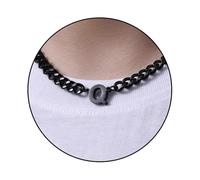 (Q,Black)Initial A-z Cuban Link Chain Necklace For Boys Men Women Letter Pendant Stainless Steel 6.5mm 18+2 Inches Jewelry Gift