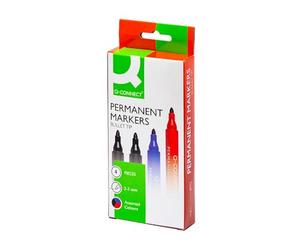 Q-Connect 17848 Marqueur Permanent Pointe Ogive Tracé 3mm Résistante Corps Plastique Pochette Lot de 4 Noir