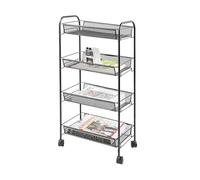 Q-CONNECT 4 Étagère niveaux à roulettes métallique Noir/étagère de rangement avec roues/ 43,5 x 26,5 x 86 cm/Pour le bureau, l'école, la maison